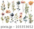 Vector watercolor painted flower. Hand drawn flower design elements isolated on white background. 103353652