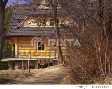 eco-friendly wooden fabulous house in the forest in the countryside Poland 103354392