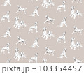 Dalmatian Seamless pattern beige decor, design with funny cartoon white potted dalmatain dogs breed 103354457