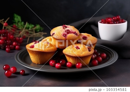 Muffins with blueberry on plate 103354581