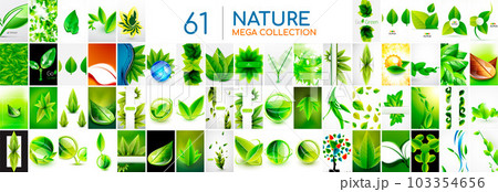Huge mega collection of nature green concepts - leaves, plants, trees and other. Abstract nature eco element set for eco friendly designs, environmental backgrounds 103354656