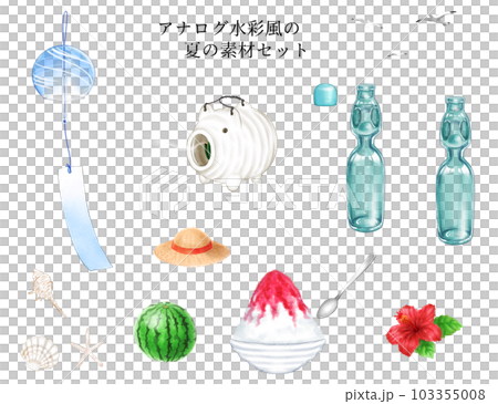 水彩の夏の素材のセット 水彩の夏の素材のセット 103355008