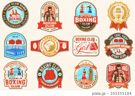 Boxing Gloves And Text Knock Out. Boxing Emblem Label Badge T