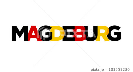 Magdeburg Deutschland, modern and creative vector illustration design featuring the city of Germany as a graphic symbol and text element, set against a white background, is perfect for travel banners, 103355280
