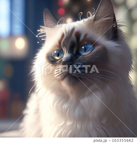 Various pictures and illustration of cute cats, with different positions and expressions with different backgrounds. siberian cat, bengal cat, persian cat, black cat, birman cat, chincilla cat, conten 103355662