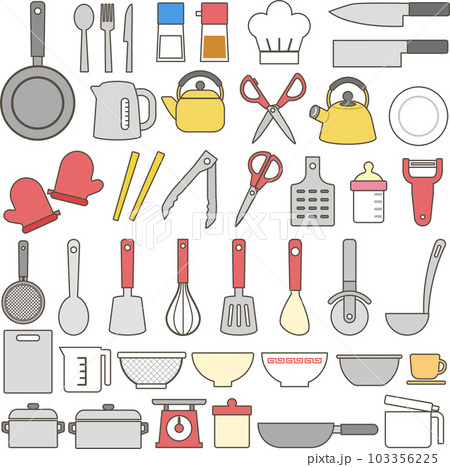 キッチン用品のモノクロイラストセット 103356225