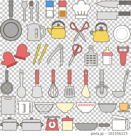 キッチン用品のモノクロイラストセット 103356225