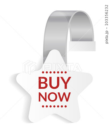 Promotional wobbler mockup. Benefit tag hang on wall. Supermarket promotion pointing wobbler. Vector announcement promotion sale 103356232