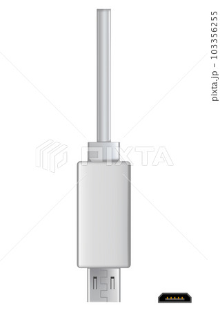 Usb cable connector, micro USB. Realistic vector of phone jack for cabling in white color. Cable for charging or transmitting information for modern electronic devices Usb cable connector, micro USB. Realistic vector of phone jack for cabling in white color. Cable for charging or transmitting information for modern electronic devices 103356255