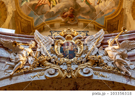 Interior of Karlskirche baroque church in Karlsplatz square in Vienna, Austria Interior of Karlskirche baroque church in Karlsplatz square in Vienna, Austria 103356318