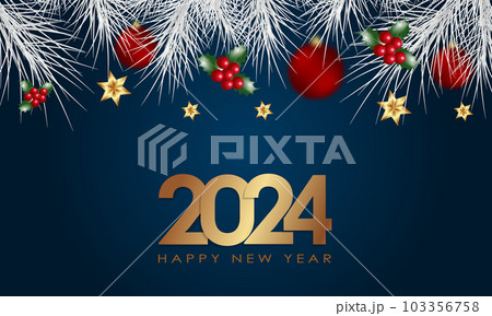 Happy New Year 2024 Elegant gold text with balloons and confetti. Realistic vector illustration Happy New Year 2024 Elegant gold text with balloons and confetti. Realistic vector illustration 103356758