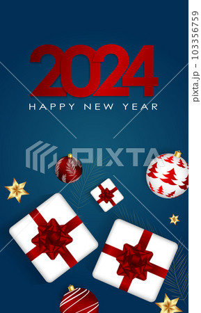 Happy New Year 2024 Elegant gold text with balloons and confetti. Realistic vector illustration 103356759