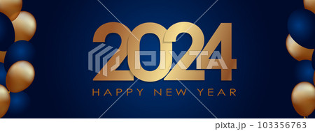 Happy New Year 2024 Elegant gold text with balloons and confetti. Realistic vector illustration Happy New Year 2024 Elegant gold text with balloons and confetti. Realistic vector illustration 103356763