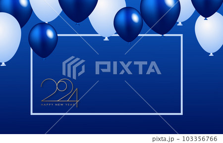 Happy New Year 2024 Elegant gold text with balloons and confetti. Realistic vector illustration 103356766