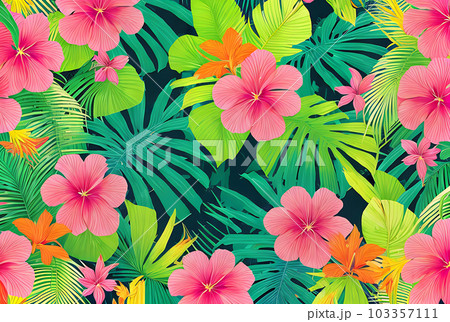 Jungle backdrop fruit floral vintage drawing. 103357111