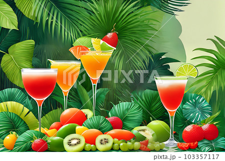 Jungle cocktails tropical watercolours Pantone palette. 103357117