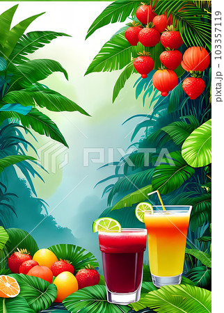Jungle cocktails tropical watercolours Pantone palette. 103357119