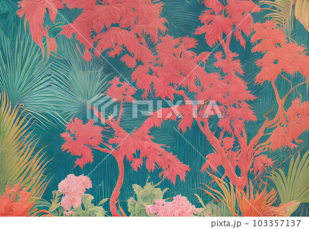 Tropical giraffe amidst papercut jungle. 103357137