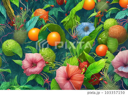 3D neon pattern featuring tropical flora. 3D neon pattern featuring tropical flora. 103357150