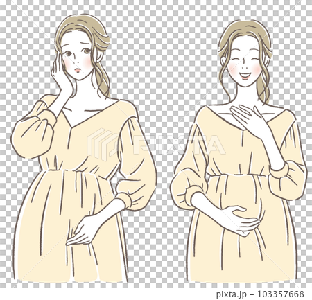 A pregnant woman with a troubled face and a smiling face 103357668