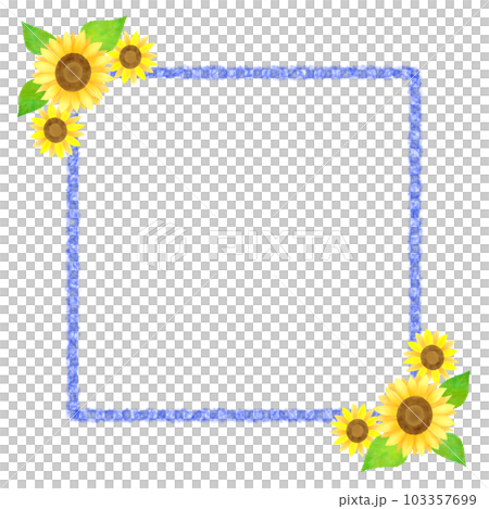 向日葵をあしらったシンプルな四角いフレームのイラスト素材 103357699