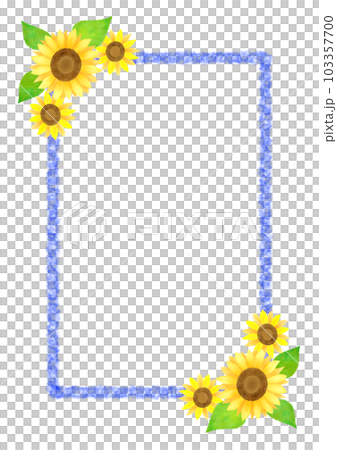 向日葵をあしらったシンプルな四角いフレームのイラスト素材 103357700