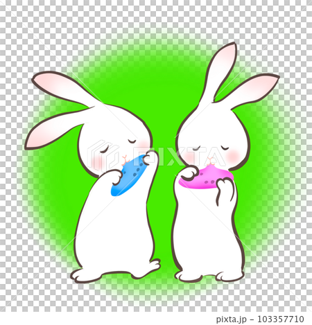 ウサギたちが楽しそうにオカリナを吹いているイラスト 103357710