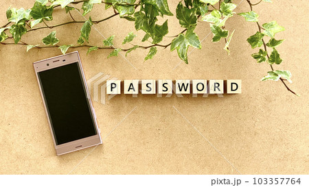 スマホと木製ブロックとツタ_俯瞰_PASSWORD文字入り スマホと木製ブロックとツタ_俯瞰_PASSWORD文字入り 103357764