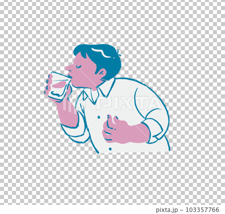 Illustration of a sideways fat man drinking water 103357766
