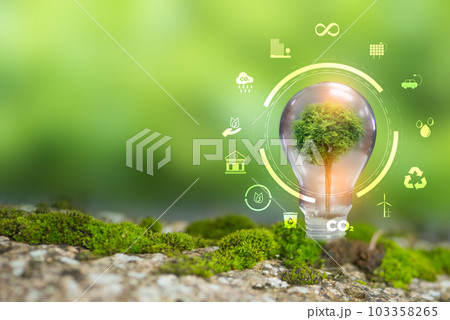 Natural environment and carbon neutral concepts in hand for net zero emissions targets. Weather-neutral long-term strategy Target Cloud in Green Net Zero 103358265