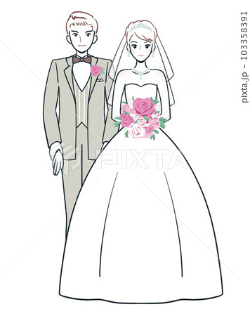 シンプルでかわいい新郎新婦(全身) シンプルでかわいい新郎新婦(全身) 103358391