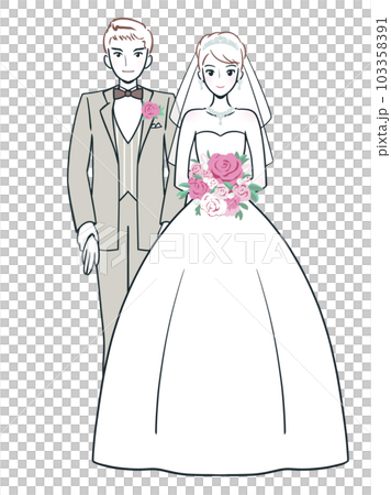 シンプルでかわいい新郎新婦(全身) シンプルでかわいい新郎新婦(全身) 103358391