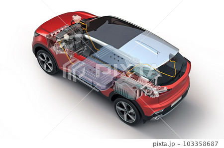 Electric generic car technical cutaway EV system. (externalBody Generative A.I.) Electric generic car technical cutaway EV system. (externalBody Generative A.I.) 103358687