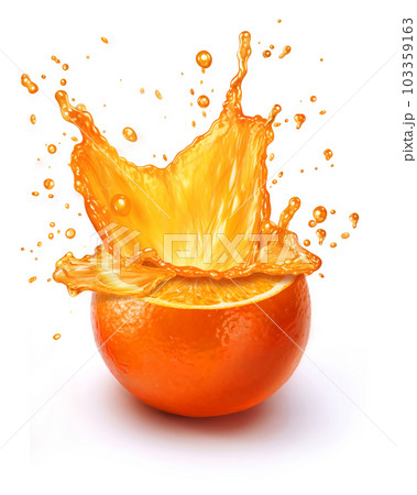 half orange with a splash of orange juice on it. Generative A.I. 103359163