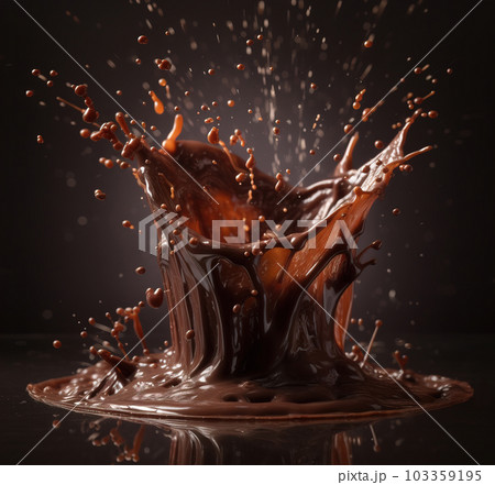 big liquid chocolate splash on dark background. Generative A.I. 103359195