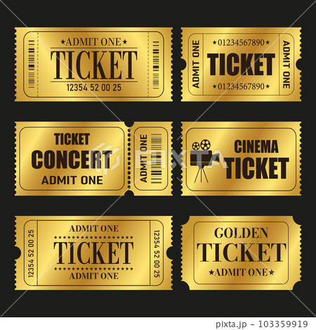 Vector set of golden ticket template. Invite ticket .Vector illustration. Vector set of golden ticket template. Invite ticket .Vector illustration. 103359919