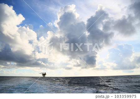 Offshore construction platform for production oil and gas. Oil and gas industry and hard work. Production platform and operation process by manual and auto function from control room. Offshore construction platform for production oil and gas. Oil and gas industry and hard work. Production platform and operation process by manual and auto function from control room. 103359975