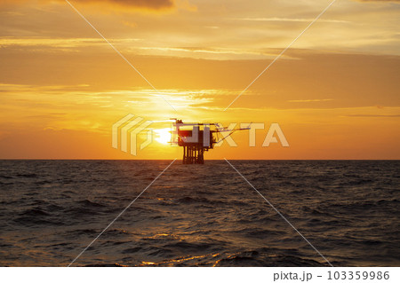 Offshore construction platform for production oil and gas. Oil and gas industry and hard work. Production platform and operation process by manual and auto function from control room. 103359986