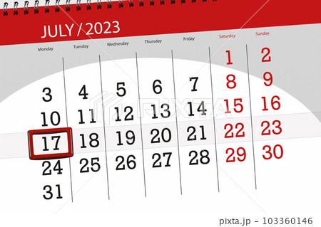 Calendar 2023, deadline, day, month, page, organizer, date, July, monday, number 17 Calendar 2023, deadline, day, month, page, organizer, date, July, monday, number 17 103360146