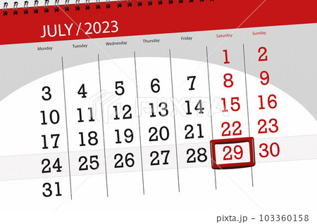 Calendar 2023, deadline, day, month, page, organizer, date, July, saturday, number 29 103360158