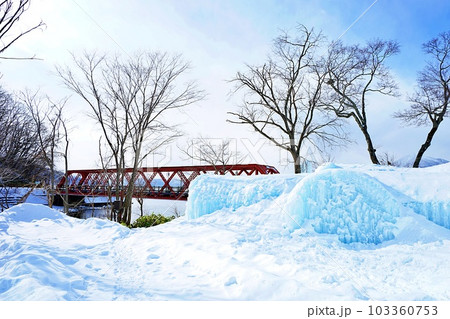 冬の北海道 不凍湖 支笏湖畔の風景 冬の北海道 不凍湖 支笏湖畔の風景 103360753