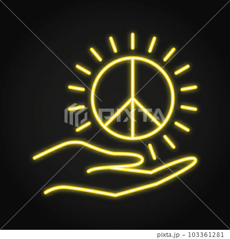 Hand giving peace sign neon icon 103361281
