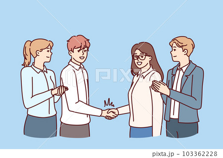 Team business people and manager handshake with best employee company to motivate staff Team business people and manager handshake with best employee company to motivate staff 103362228
