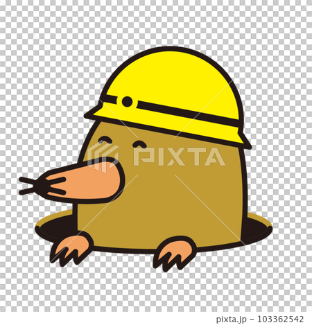 Animal color illustration: Mole wearing a helmet facing left (fun, smiling, white background) 103362542