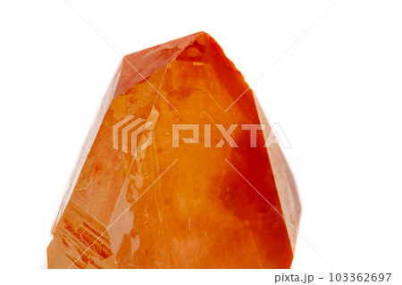 Macro mineral stone Lemurian Crystal a white background 103362697