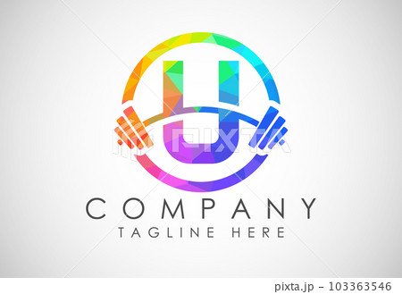 English alphabet with a barbell low poly style. Lifting vector logo design. Vector logo for bodybuilding 103363546