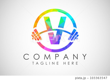 English alphabet with a barbell low poly style. Lifting vector logo design. Vector logo for bodybuilding 103363547