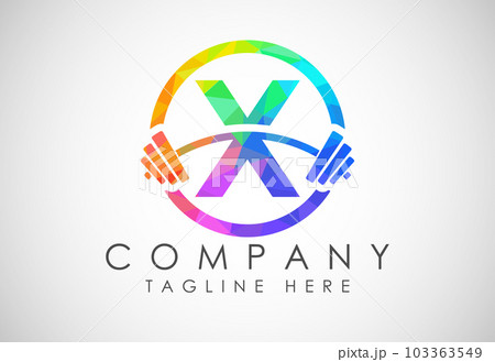 English alphabet with a barbell low poly style. Lifting vector logo design. Vector logo for bodybuilding 103363549