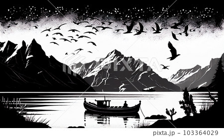 水彩画 風景 ボートと湖 モノトーン 船」のアイデア 17 件【2025