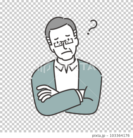一位老人雙臂交叉思考的上半身插圖 103364176